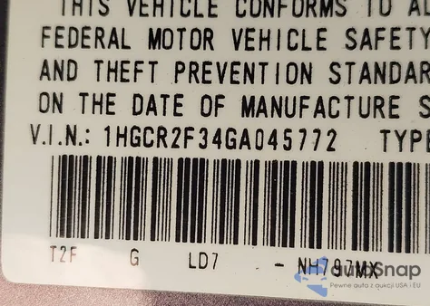 2016 Honda Accord Lx from USA, damaged, VIN 1HGCR2F34GA045772